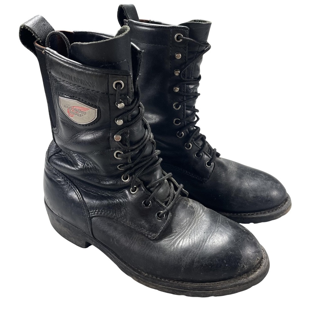 Red Wing Shoes Boots Mens Size 8.5 D Black Waterproof Biker Work Vibram 980